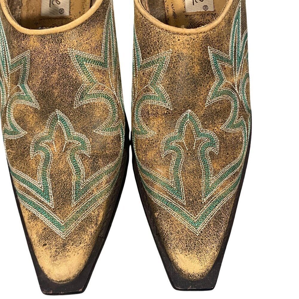 Matisse Western embroidered Mule Slides Distressed Square Toe Block Heel 6.5 - Picture 3 of 12